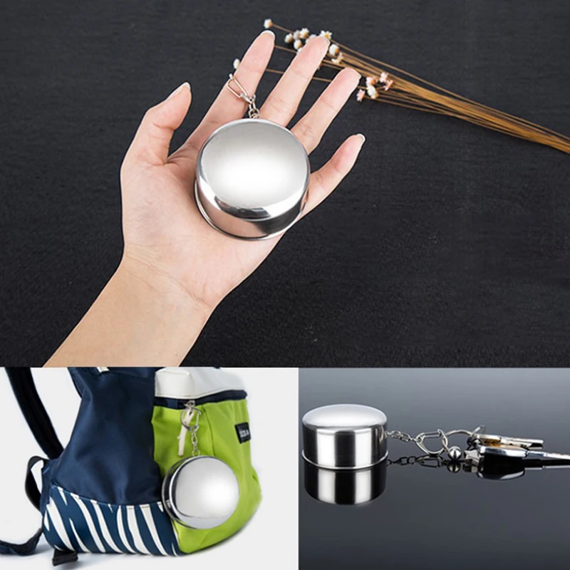 Stainless Steel Folding Cup With Keychain Portable Retractable Telescopic Cups