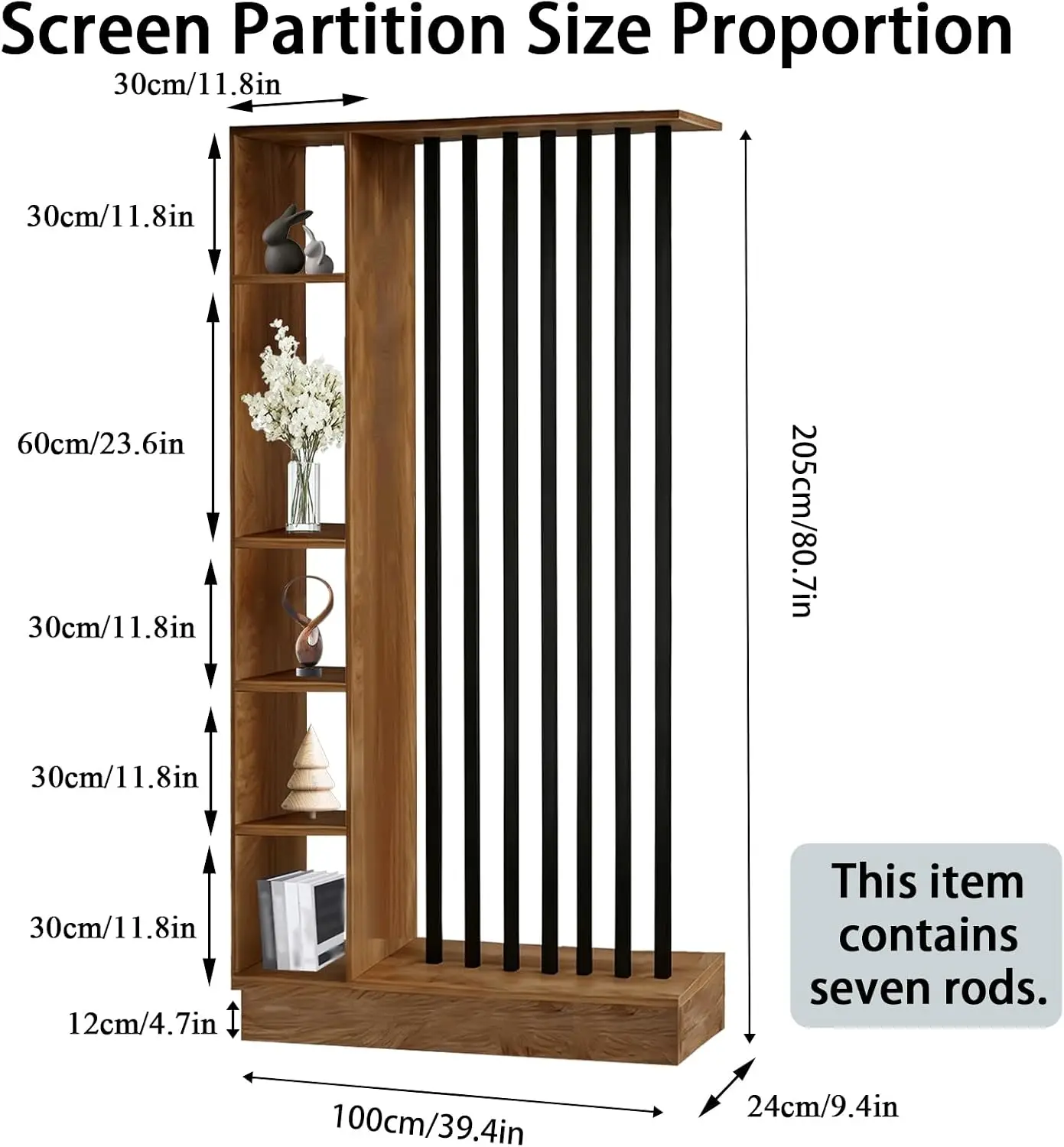 Room Divider Shelf Wall Partition Storage Shelving Simple Assembly Home Office Decor Golden Oak Black 39.4In