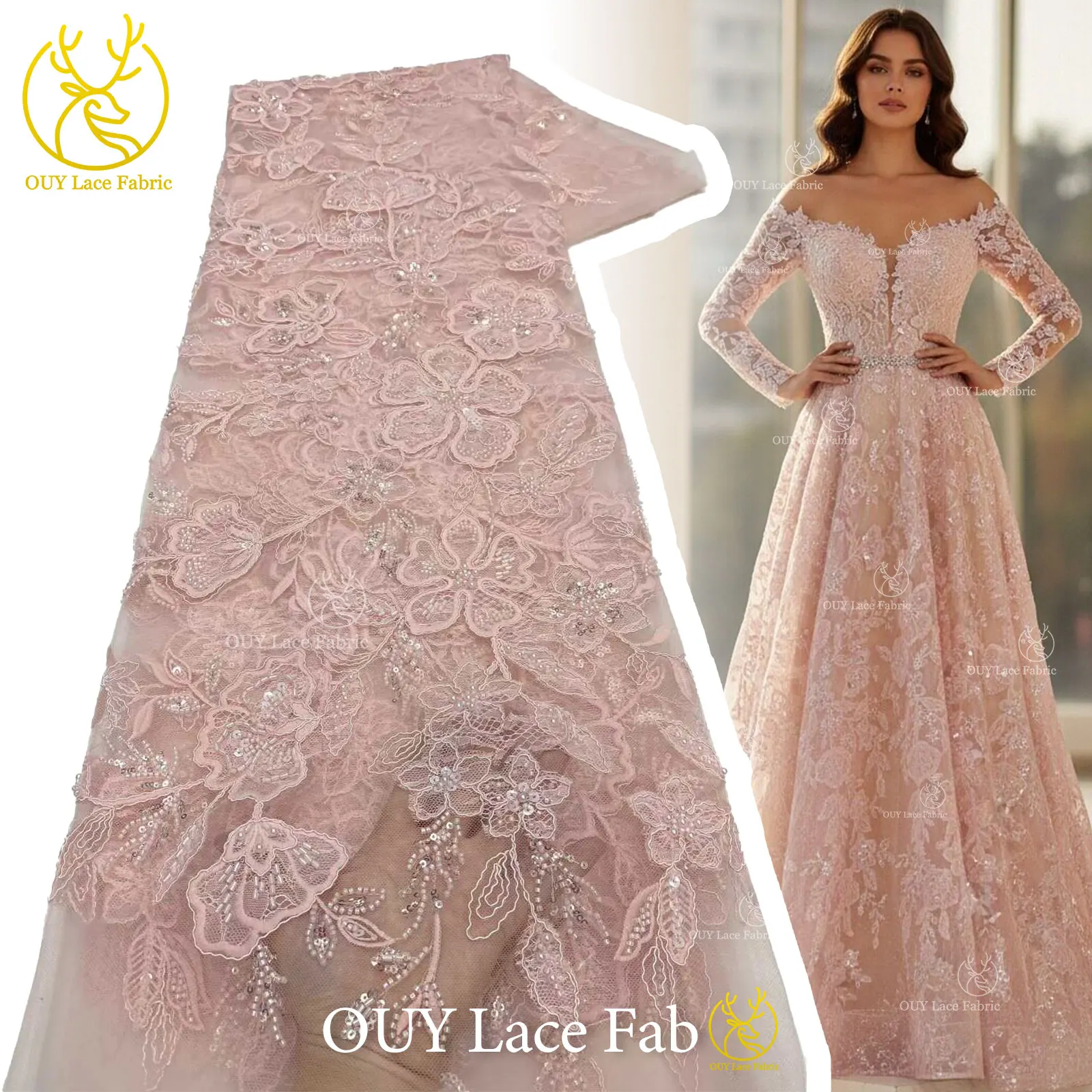 

Elegant African Sequin Tulle Embroidered Lace Fabric 2026 French Beaded Lace Fabric Nigerian Bridal Wedding Dress Material