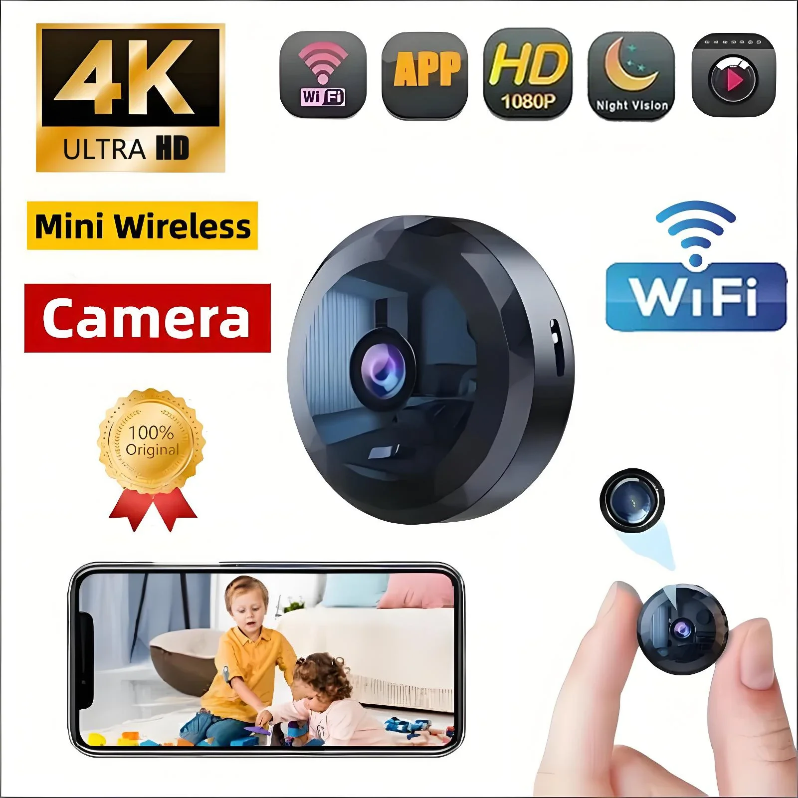

1080P HD Mini Wireless WiFi Camera Babymonitor Home Security Night Version Voice Video Surveillance 360° Human Detection NEW