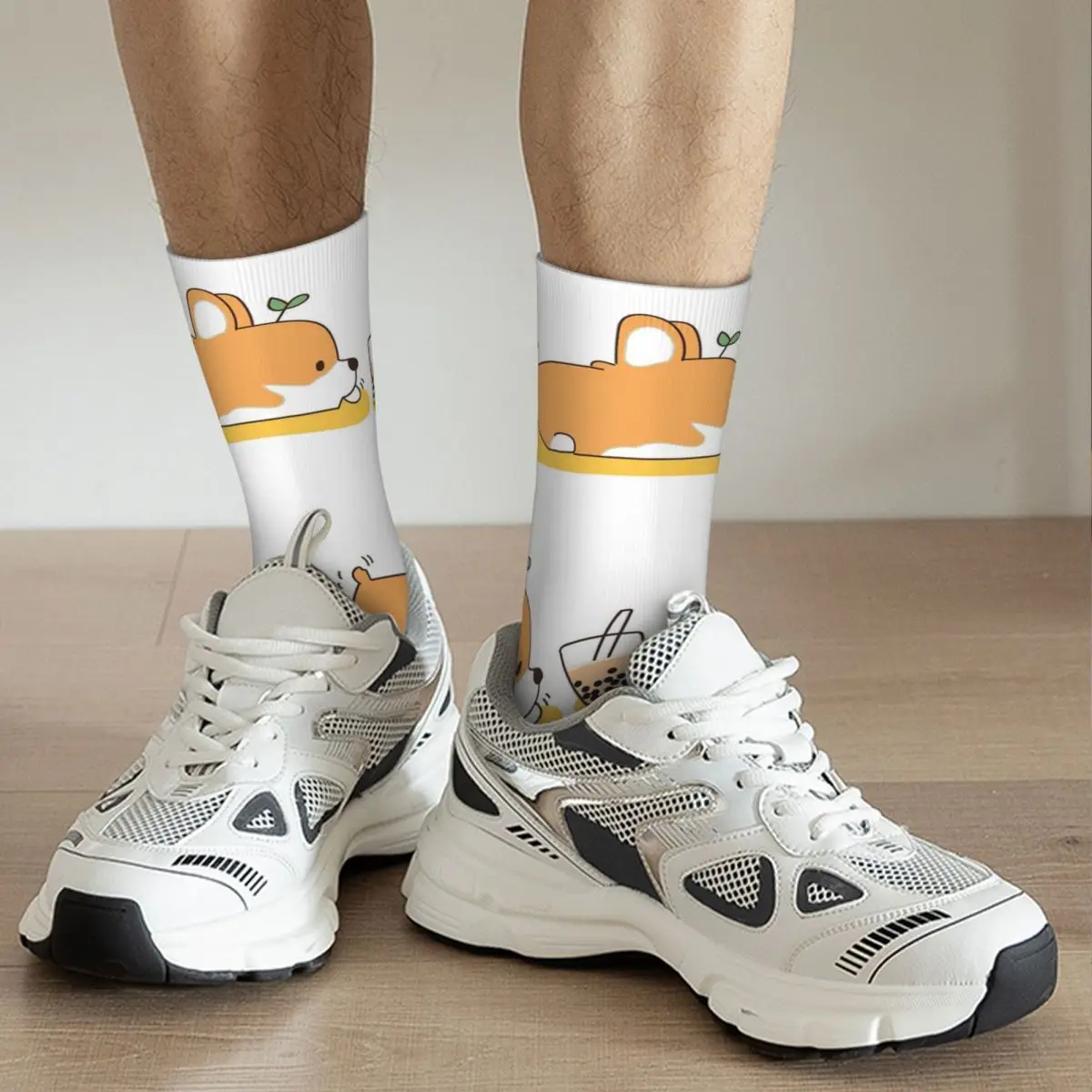 Calcetines Corgi y Bubble Tea, medias absorbentes del sudor Harajuku, calcetines largos para todas las estaciones, accesorios para regalo de cumpleaños Unisex