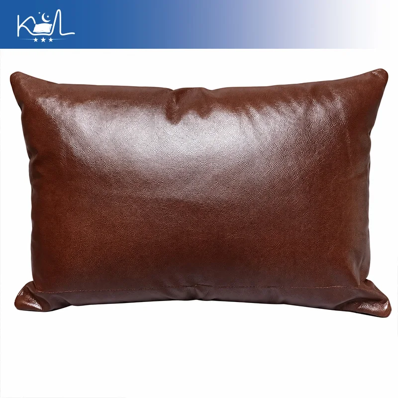 Double-Sided Top Grain Cowhide Throw Pillow, Brown Genuine Leather Lumbar Cushion, Soft Back Support for Sofa Couch