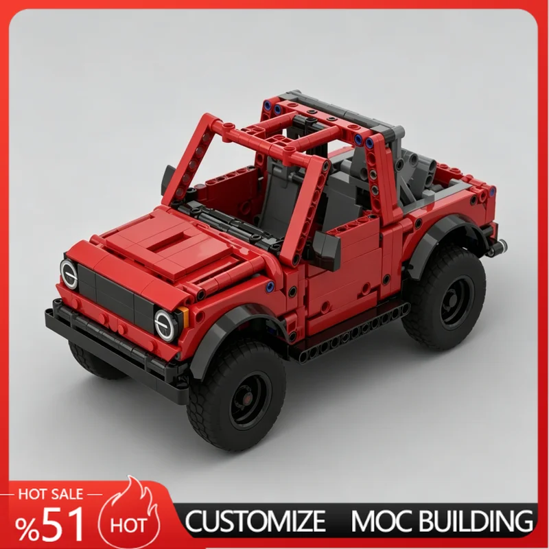 

793 Parts Red Off Road SUV Samurai Model Creative MOC Technical Vehicle Building Blocks DIY Assembly Educational Toy For Gifts