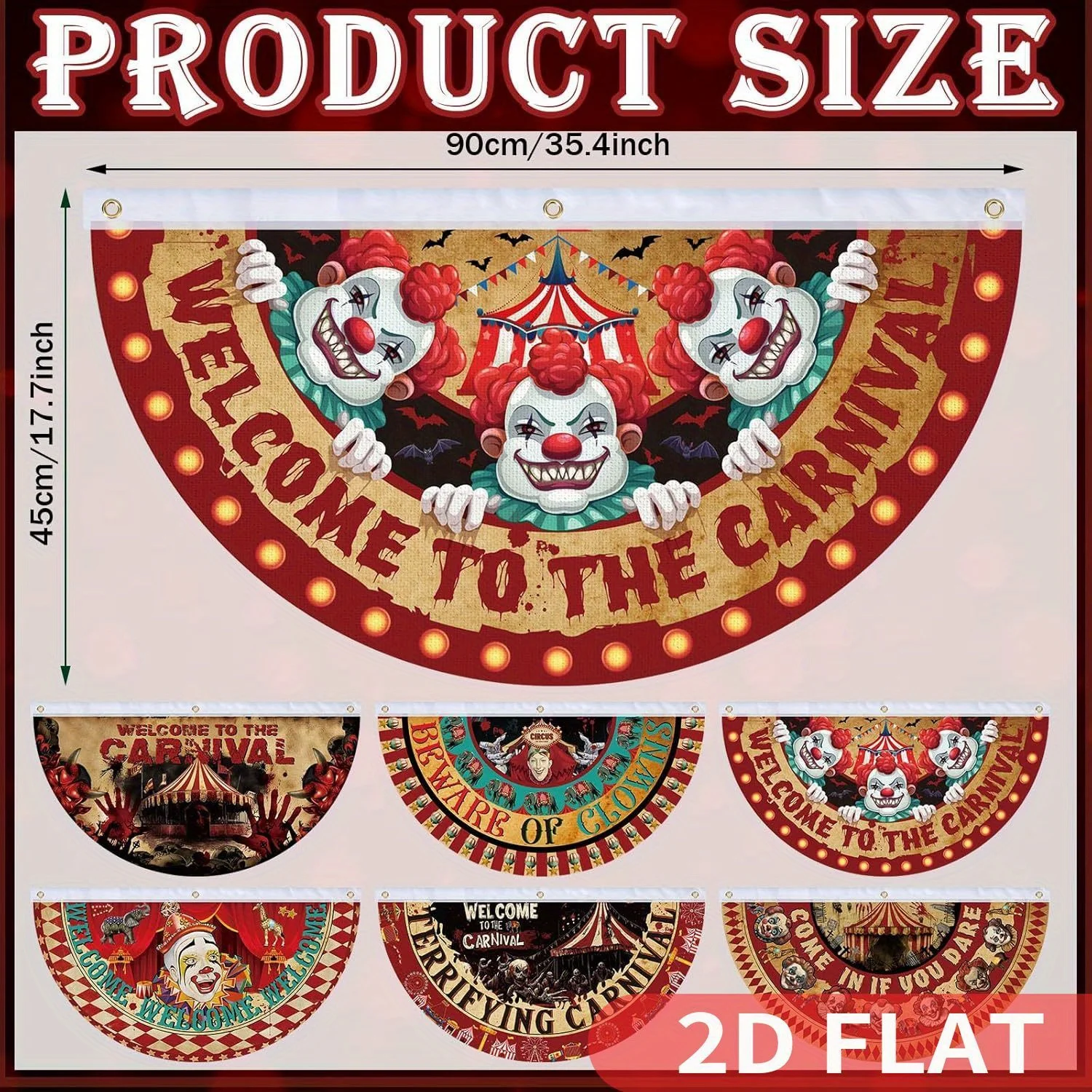 6 Pcs 2D FLAT Halloween Carnival Clown Fan Bunting Flag Banner