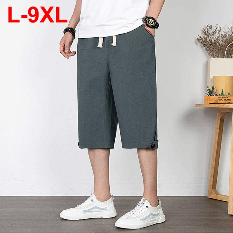 

9XL Plus Size Shorts Summer Men Wide Leg Loose Cotton Linen Shorts Man Big Size Shorts 7XL 8XL