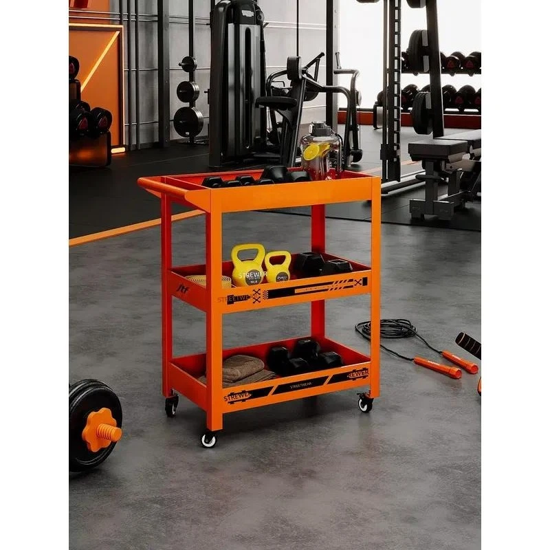 Industrial Metal Cart Rack with Wheels for Gym Dumbbell Storage Compact Strength Training Equipment Organizer Shelf