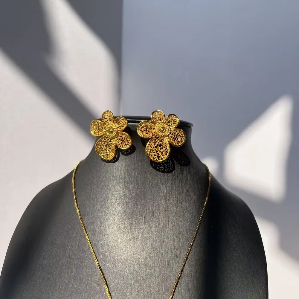 Dubai Arab New Gold Plated Alloy Necklace Earrings Wedding Party Jewelry Set Gift for Lover YY10699