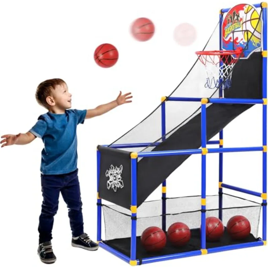 Toy Basketball Hoop Arcade Game Set with 4 Balls and Air Pump Indoor Outdoors Sports Toys for