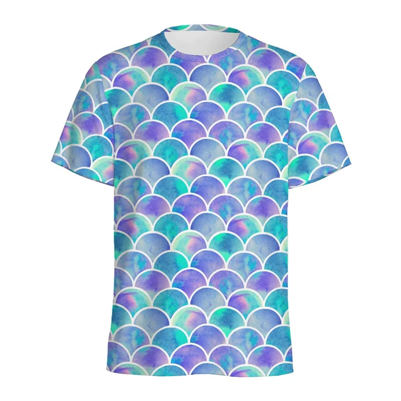 Colorful Fish Scales Pattern T-shirt For Men Summer Round Neck Short Sleeve 3d Printed Graphic Tees Women Streetwear T Shirts