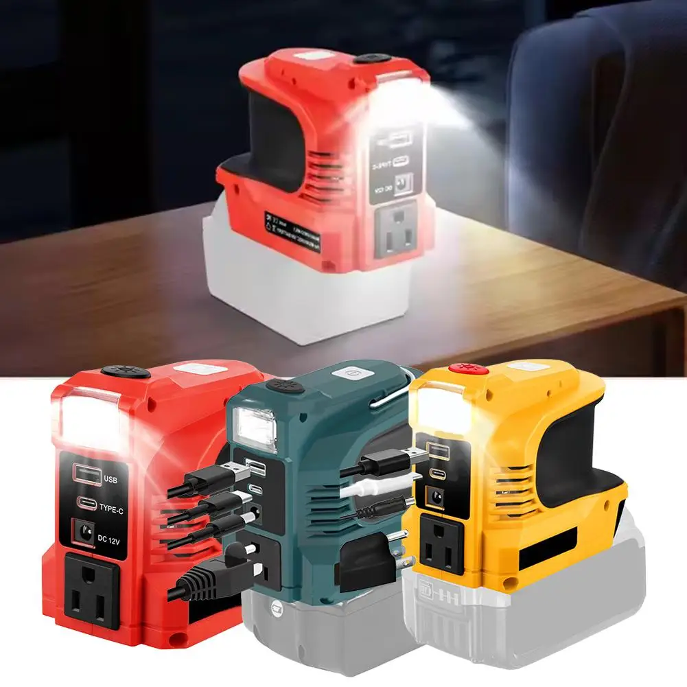 

180W Power Inverter with LED Work Light for Dewalt 20V 18V Li-ion Battery DC 12V AC 110V/220V Modified Sine Wave Inverter B7P4
