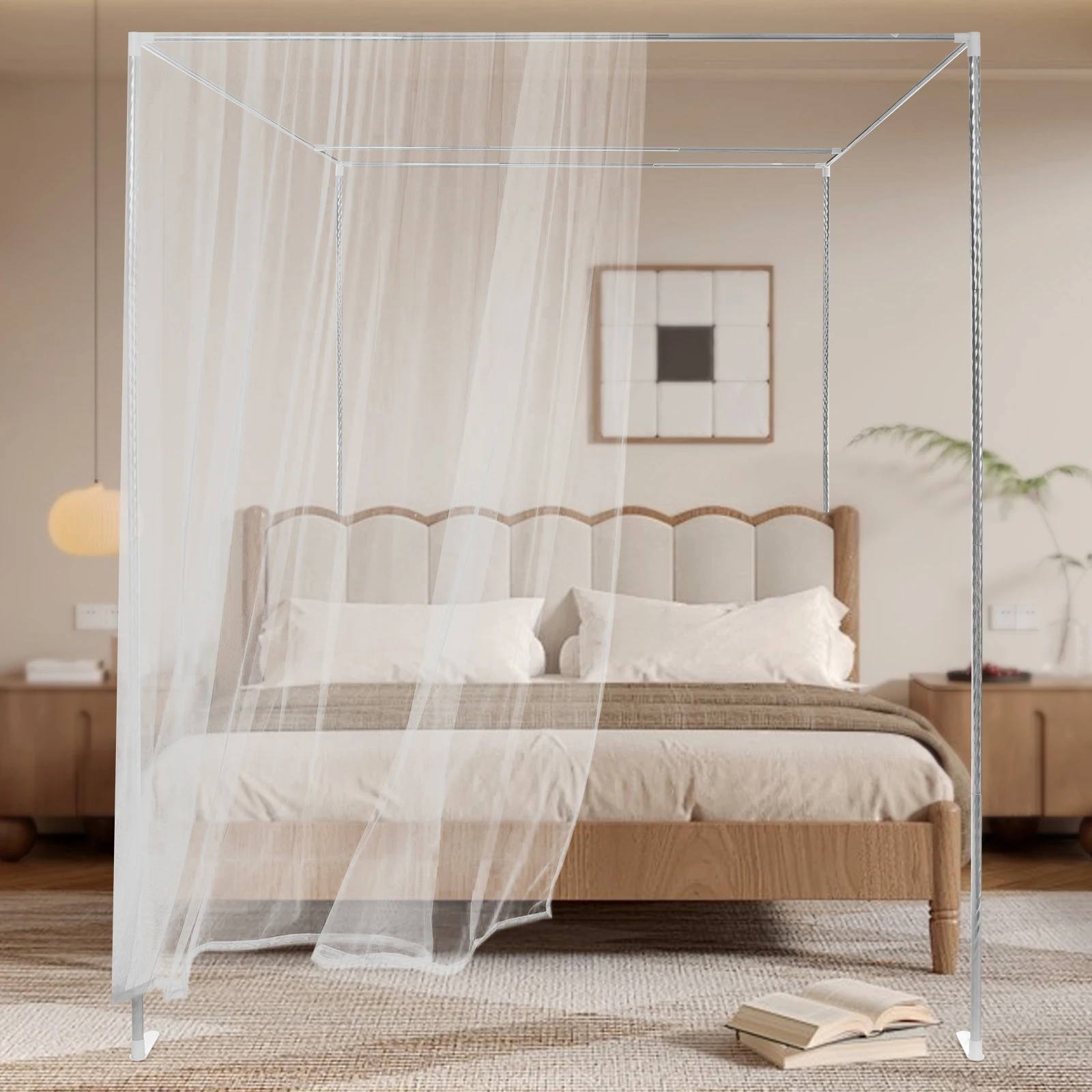 4-Corner Bed Canopy Frame Post Bracket,Mosquito Netting Curtain Support,Threaded Ports/High Stability, for 4.92ft and 5.91ft Bed