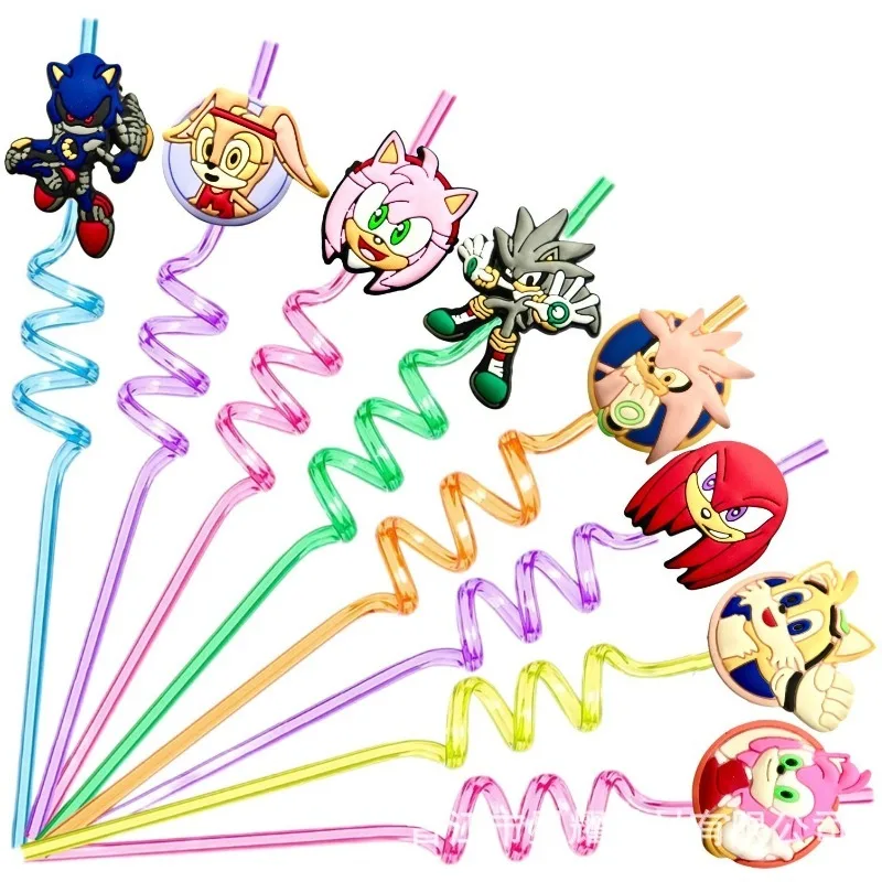 

8pcs New Sonics Fashion Drinking Straws Reusable Straw Birthday Party Decoration Baby Shower Anime Cartoon Party Supplies Toy