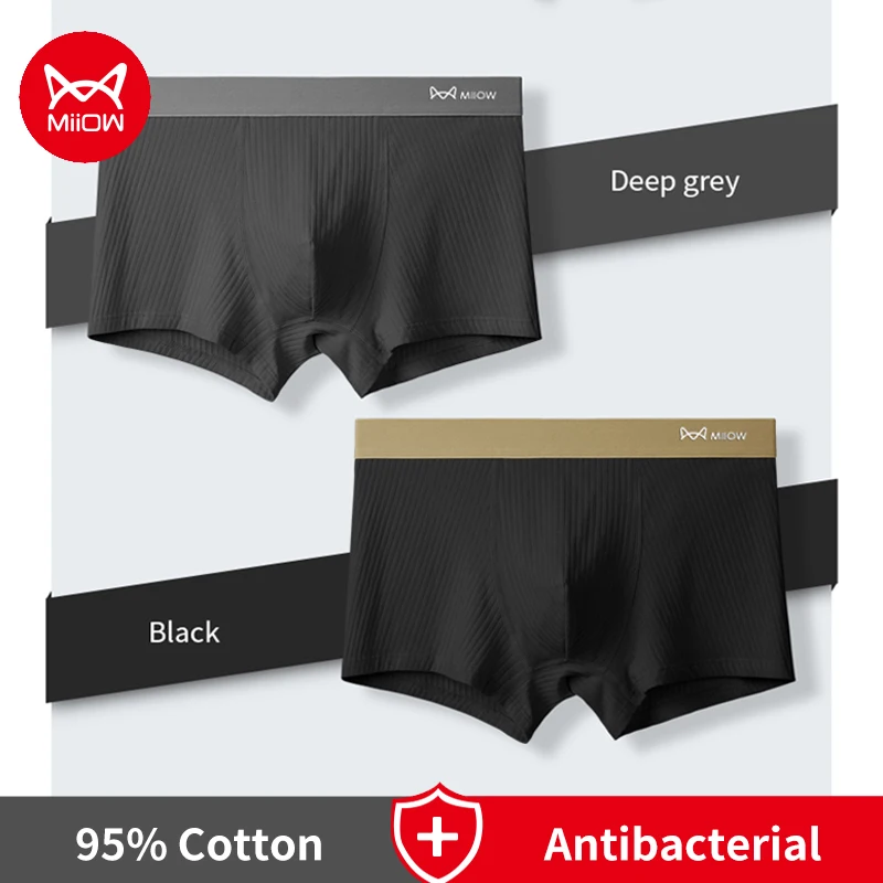 MiiOW 3pcs Threaded Knitting Cotton Men Underwear Boxers Breathable Antibacterial Men's Panties Mens Underpants Softness Boxers