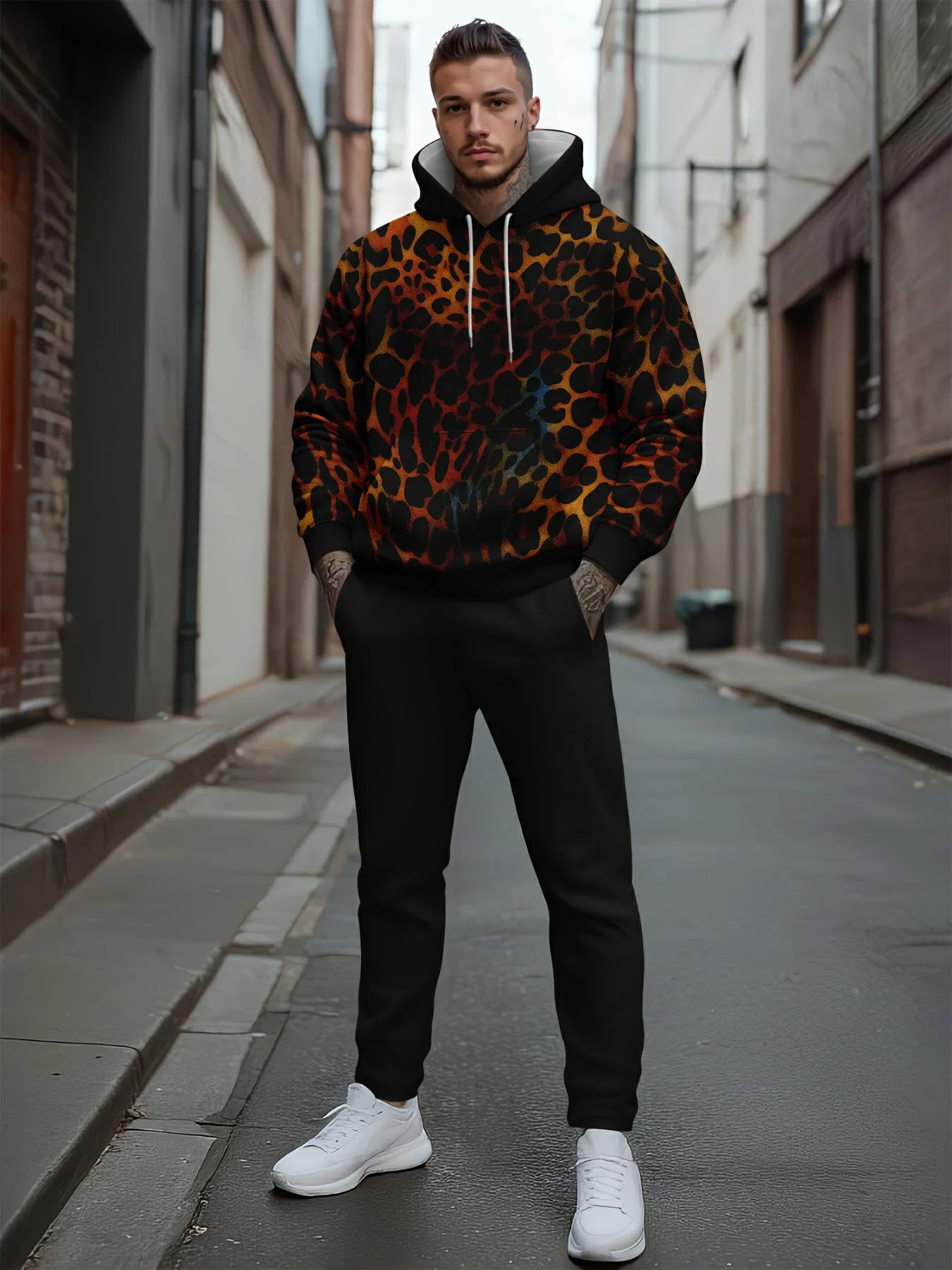 أزياء الرجال 3D طباعة رياضية مقنعين البلوز مجموعة فضفاضة عارضة الصوف الدافئة في الهواء الطلق #1