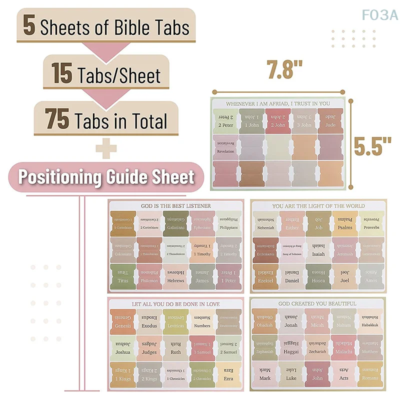 Bible Tabs,75 Tabs,Colorful,Laminated Bible Tabs For Women And Men, Bible Tabs For Study Bible,Bible Index Tabs