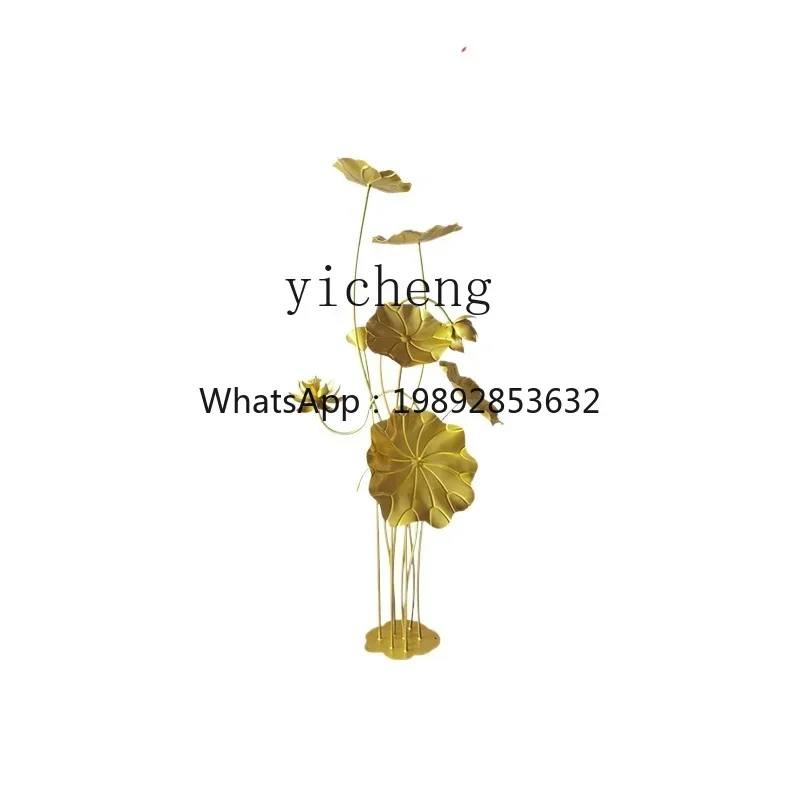 TQH golden lotus leaf tree floor-to-ceiling ornament sculpture hotel window dry scene decoration creative landscape lotus