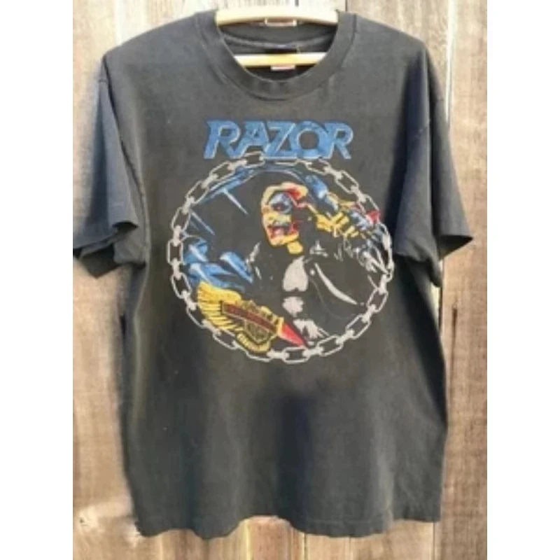 Short sleeved charcoal gray shirt retro RAZOR rock metal band