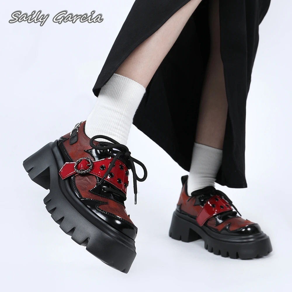 【 Dämonen blut 】 ursprüngliches Design glänzende klobige Ferse sexy Stiefeletten sfumato Punk-Stil Freizeit schuhe 2024 Round Toe Platfom Schuhe