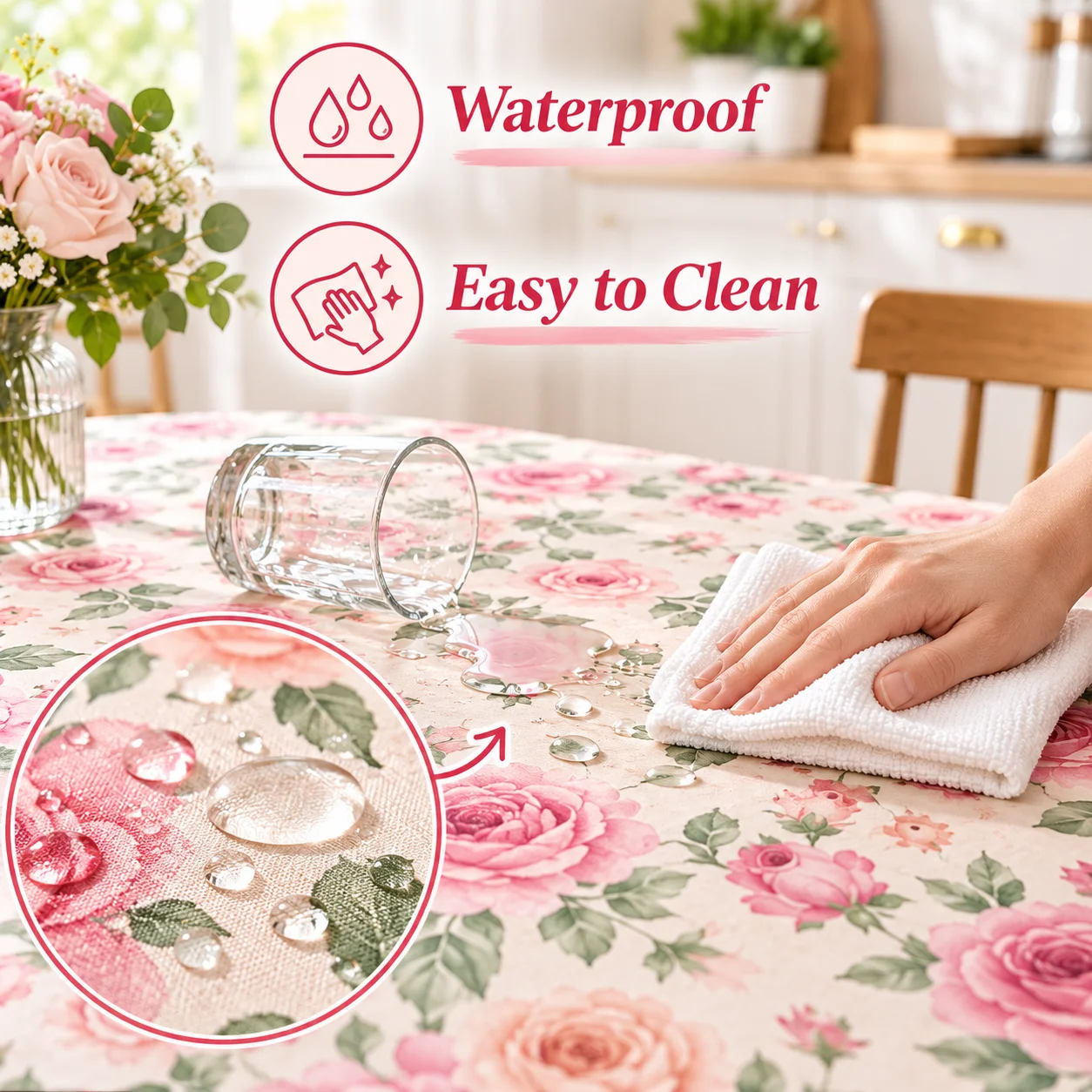 Personalized Waterproof Tablecloth Custom Table Cover Peach Skin Fabric Printed Dining Cloth for Kitchen Wedding Party Home Use view 5