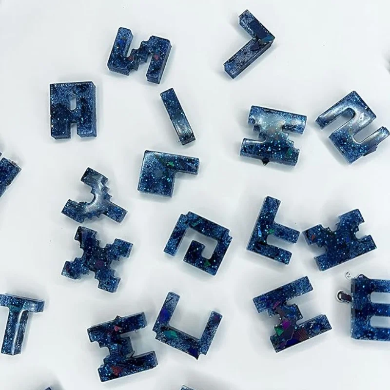 Diy Kristal Siliconen Epoxyhars Mal Hoofdletter Matrijs Spiegel Handgemaakte Hangende Pixel Letter Siliconen Mal