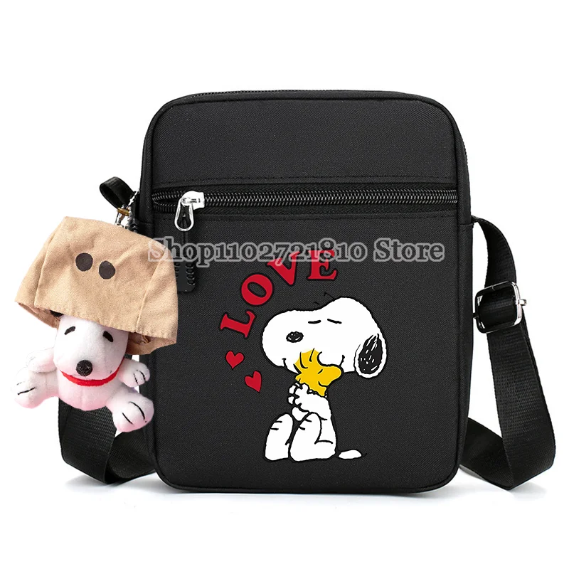 Snoopy bolsa de ombro masculina e feminina, simples, casual, moda, um ombro, bolso, oxford, desenho animado, anime com bonecas, bolsa para celular, presente