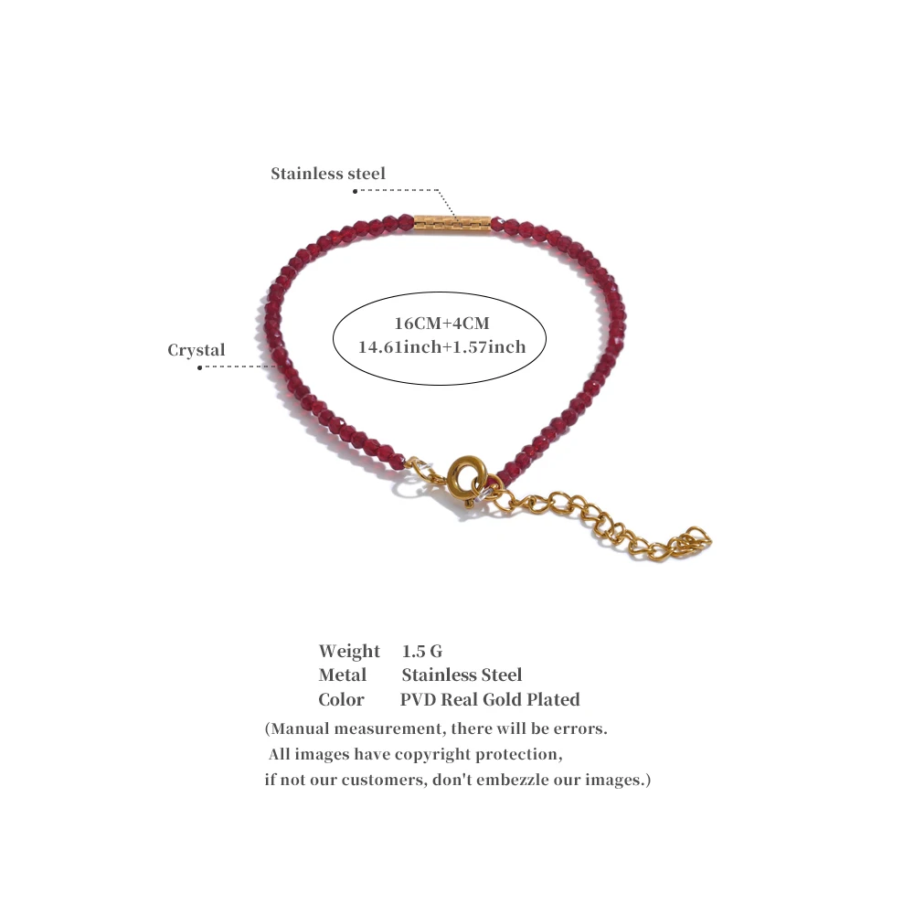 Yhpup Ancora Ankela Roter Kristall Dünnes Armband Beliebte Mode Exquisites Armband Edelstahlperlen Handgefertigter Schmuck – Detail 5
