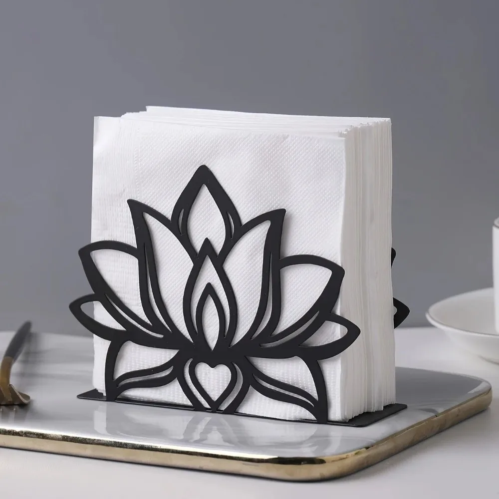 Unique Elegant Napkin Holder Black Durable Tissue Dispenser Lotus Flower Design Napkin Case Picnic Table