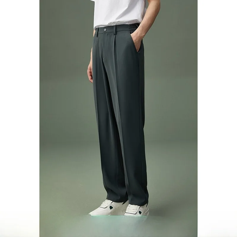 

Men's Casual Loose Straight Leg Breathable Long Pants Summer Thin Drapey Wide Leg Versatile West Pants Faionable Ci Sle