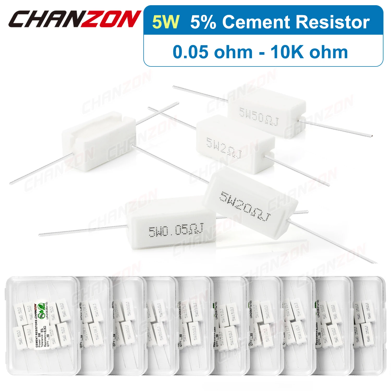 10 Pcs 5W Cement Resistor 0.5 2 30 33 100 330 1K ohm Ceramic Wirewound Resistors SQP5W 5Watt 0.22ohm 5ohm 47ohm Fixed Resistance