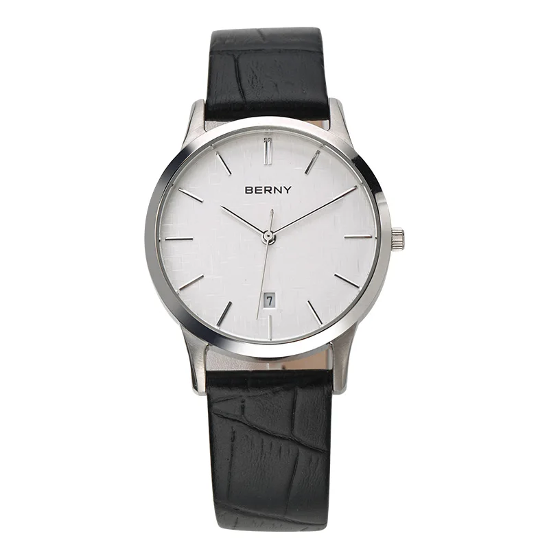 

BERNY Man Quartz Watch Calendar 3ATM Waterproof Genuine Leather Strap Ultra-thin Simple Golden Fashion Business Amante Relógio