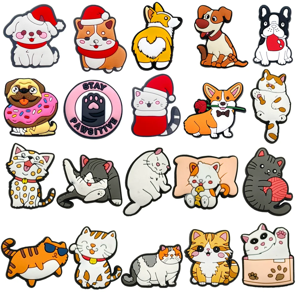 1PC PVC Kawaii Animal Shoe Charms Fit Wristbands Kinds Of Pet Cats And Dogs Shoe Decoration Buckle Slipper Accessories Gift