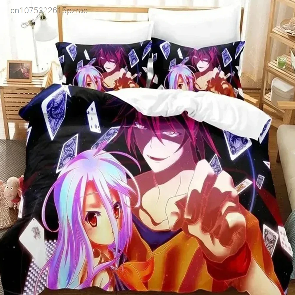 3D No Game No Life Anime Bedding Set,Duvet Cover Comforter Bed Set Quilt Cover Pillowcase,King Queen Twin Size Boys Girls Adults