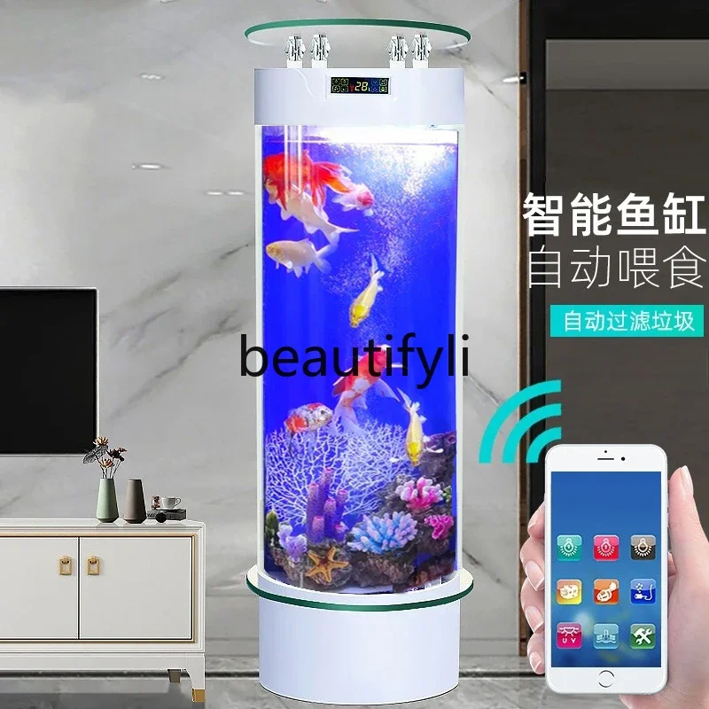 Smart fish tank small cylindrical new acrylic floor ecological water-free vertical