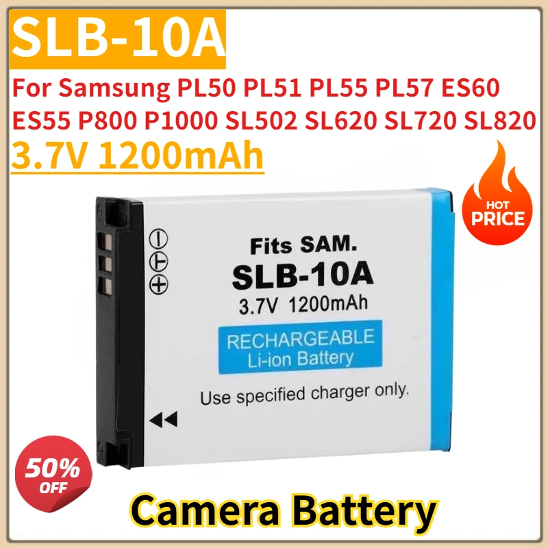 

New Replacement Camera Battery 3.7V 1200mAh SLB-10A for Samsung PL50 PL51 PL55 PL57 ES60 ES55 P800 P1000 SL502 SL620 SL720 SL820
