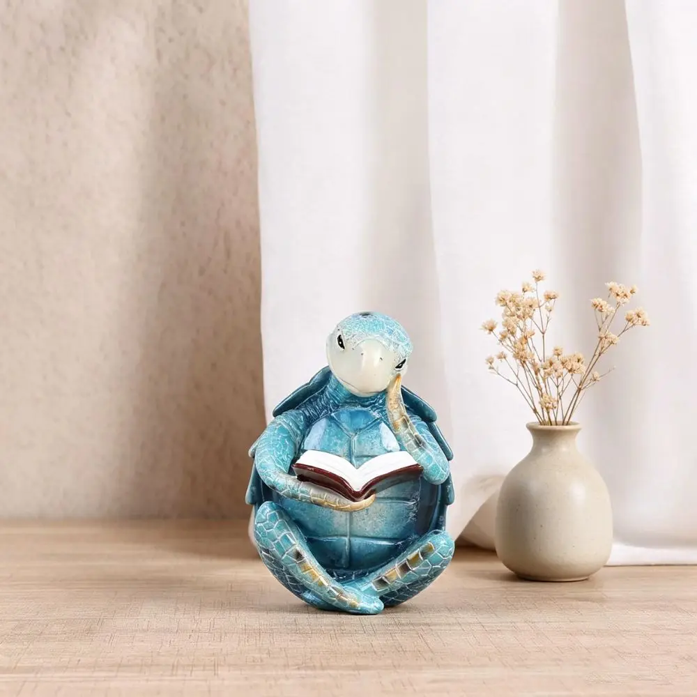 1 Piece Reading Turtle Figurine—Cute Marine Animal Companion, Garden and Bathroom Decor, Coastal Home Decor, Meditation and Zen Resin Statue, Office Gift for Women, Men, and Turtle Enthusiasts