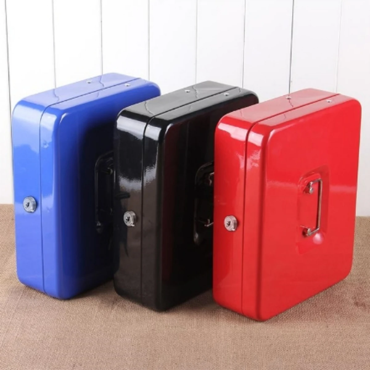 

Red/Blue/Black Mini Money Box Protable Key Locker Safe Home Shop Steel Security Cash Box Storage Cashier Drawer Hidden Coin