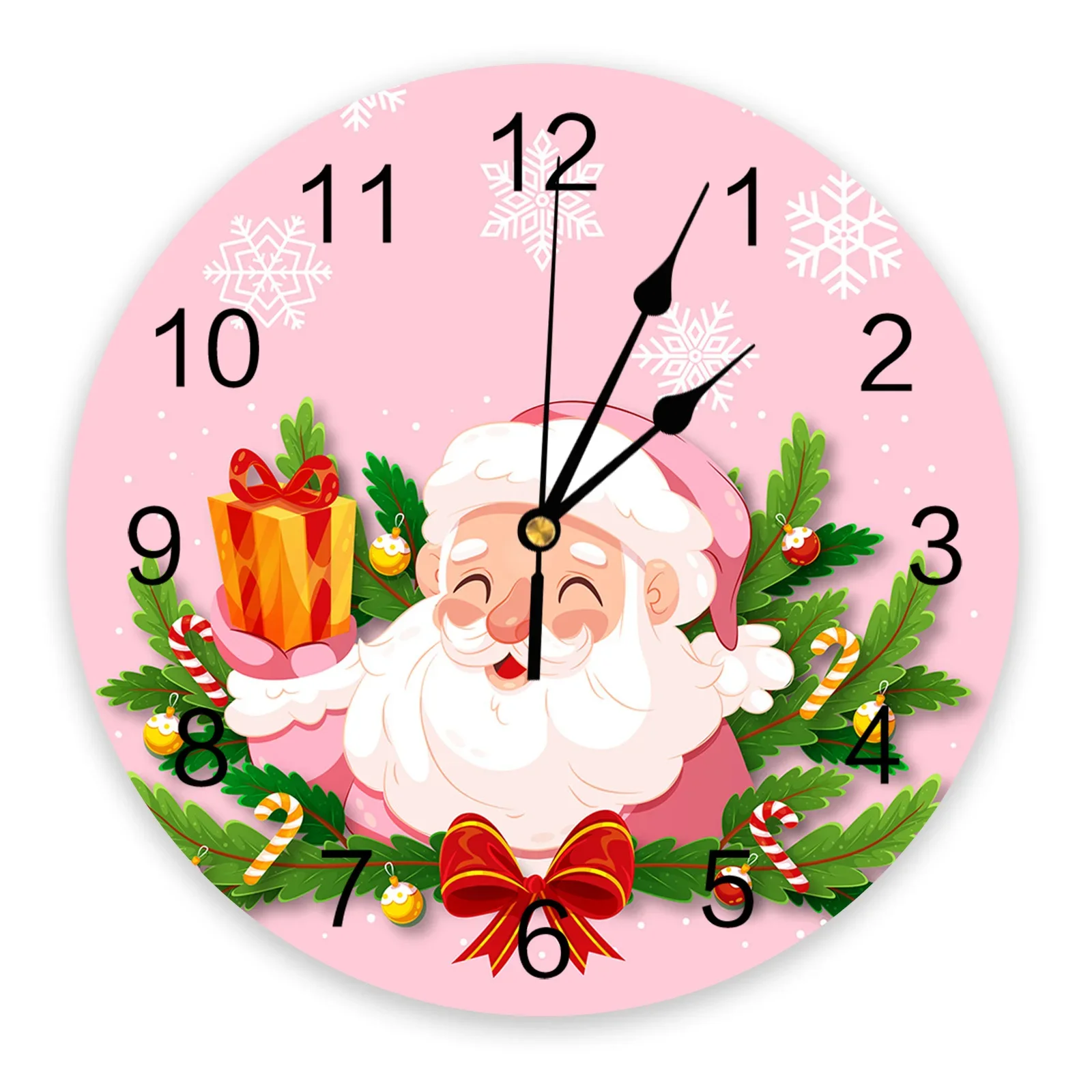 

Christmas Santa Claus Pine Needle Pink Round Wall Clocks Desktop Digital Clock Non-ticking Creative Childrens Room Wall Watch