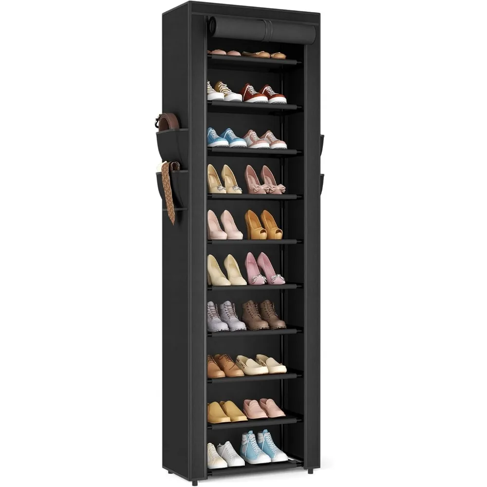 

Vertical Narrow Shoe Rack Organizer 10 Tier Tall Shoe Shelf Holds 20-22 Pairs with Non-Woven Dustproof Cover for Closet, E