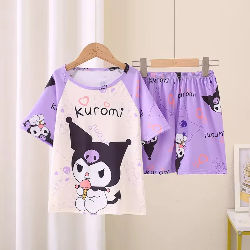 Sanrio Cinnamoroll Children Pajamas Suit Hello Kitty Sleepwear Kuromi My Melody Girl Boy Summer Short Sleeved Home Suit Gifts