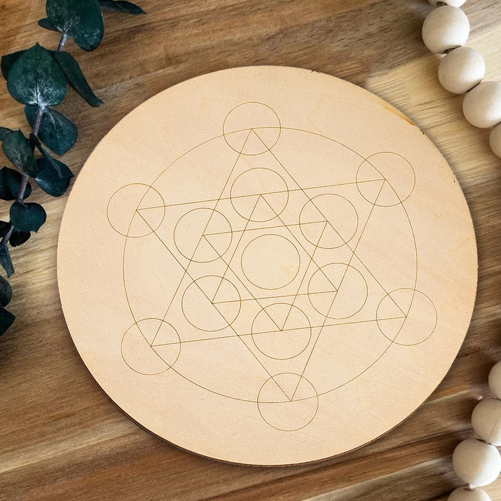 Wooden Circular Geometric Patterns Decorative Panel Coaster Spirituality Bottom Ornament Home Furnishings Office Desktop Decor