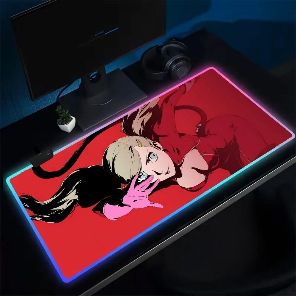 Super P-Personaes 5 Mouse Pad Anime Gaming Mouse Pad LED Table Pads Backlit Rubber Desktop XXL Mousepad RGB Desk Mats