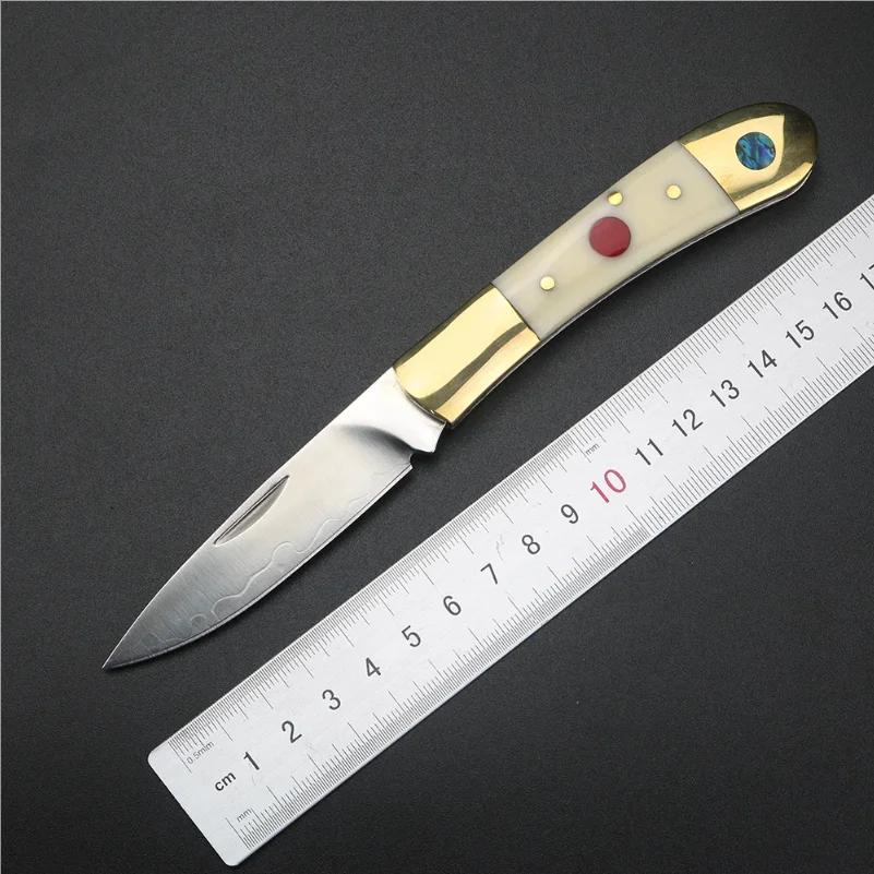 Brass beef bone handle folding knife, 9cr18 stainless steel fruit knife. Exquisite pocket knife, perfect gift view 2