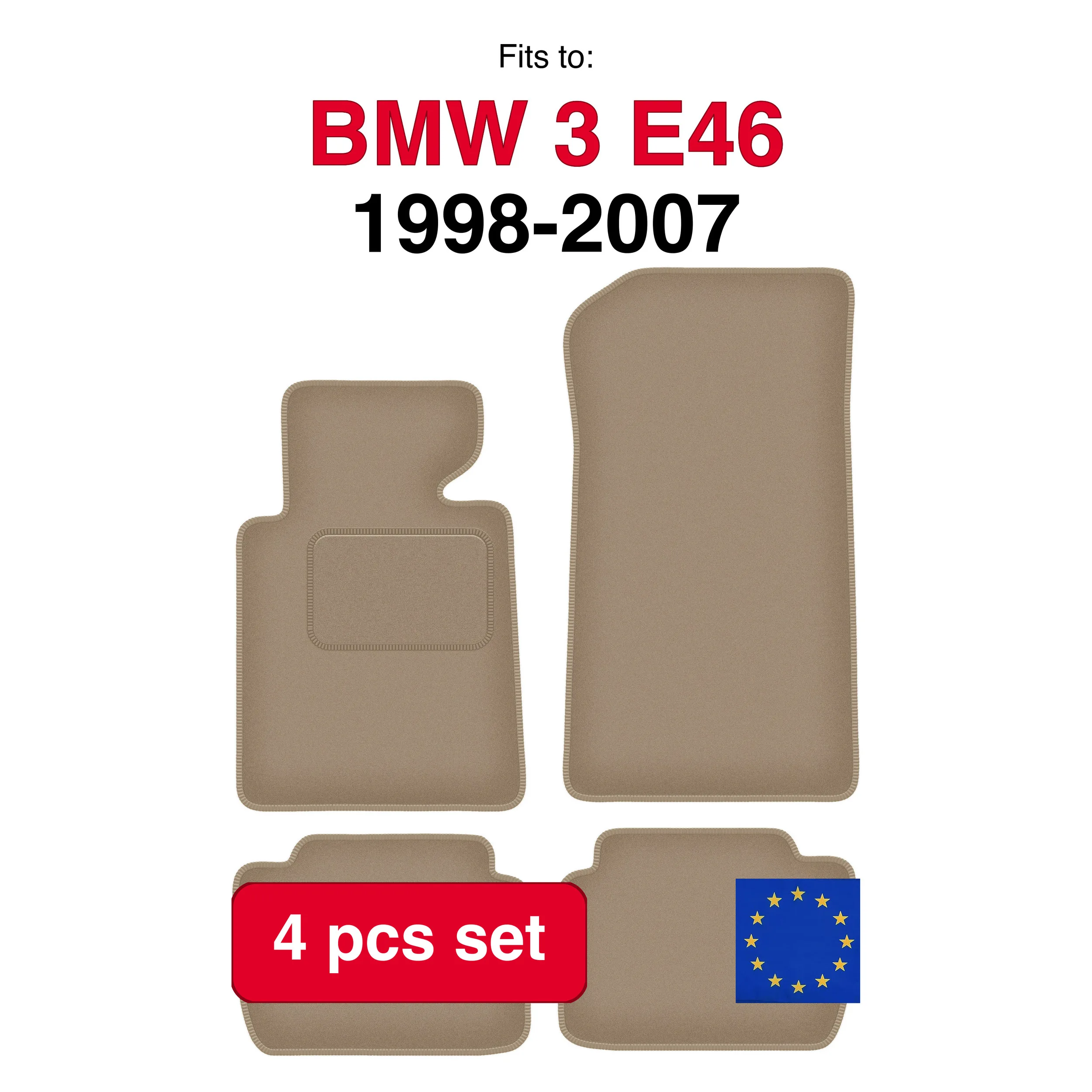 Image of BMW 3E46 Compact, Coupé, Limousine, Kombi, Touring (1998-2007) – beige (4 Stück) Auto-Fußmattenset für Fahrzeuge