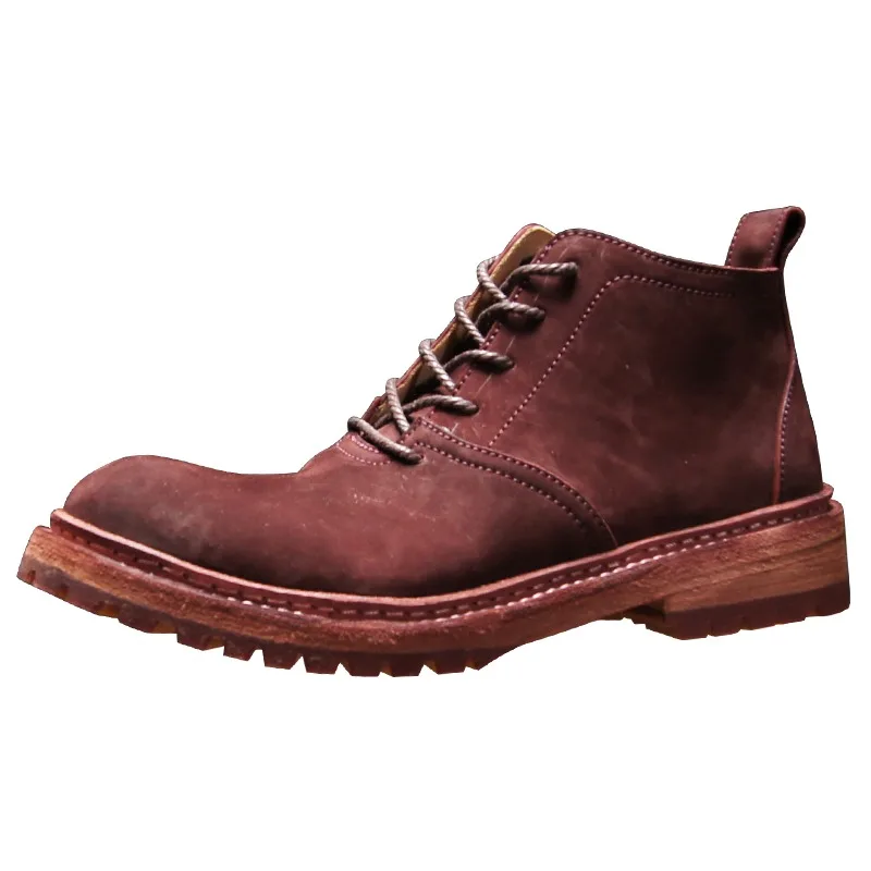 British Style Genuine Leather Work Riding Boots Men's Shoes Mid-Calf Chelsea Retro Handmade Casual Cowhide Hiking Boots Male