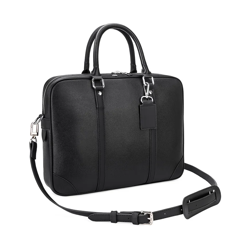 High Quality Leather Large Capacity Laptop Handbag For Men Plaid Design 13/14 Inch Travel Business Briefcases Office Totes Bag