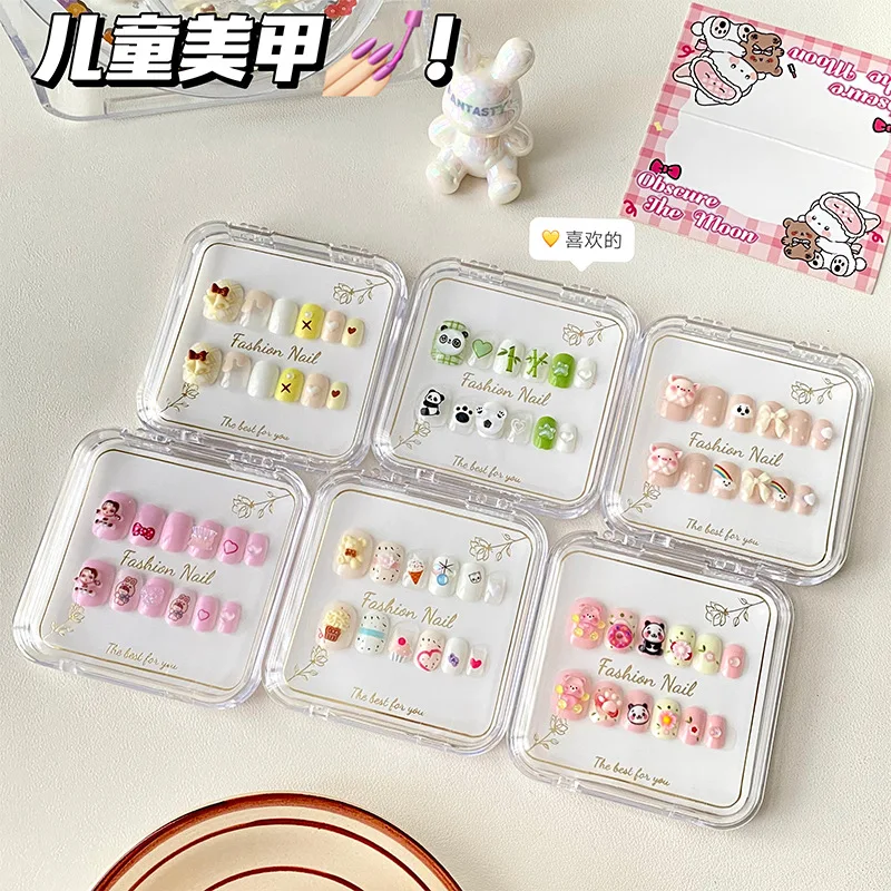 Cartoon Cute Children's DIY Nail Sticker Storage Box With Nail Tools Removable Wear Nail Toy Girls Play House Dress Up Toy Gifts