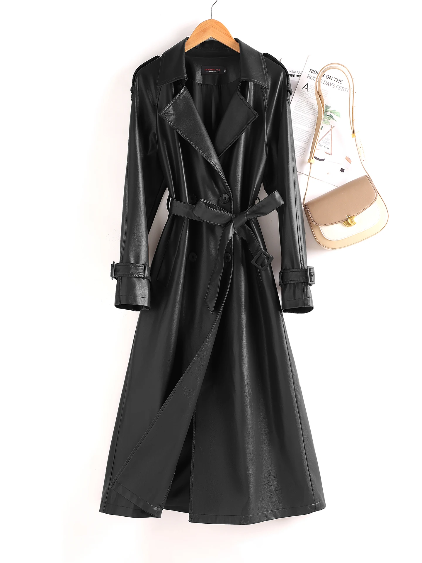 

2025 New Women's Genuine Leather Coat Long Waist-Cinching Sli eepskin Haifeng Jaet Commute Sle Faionable Outerwear