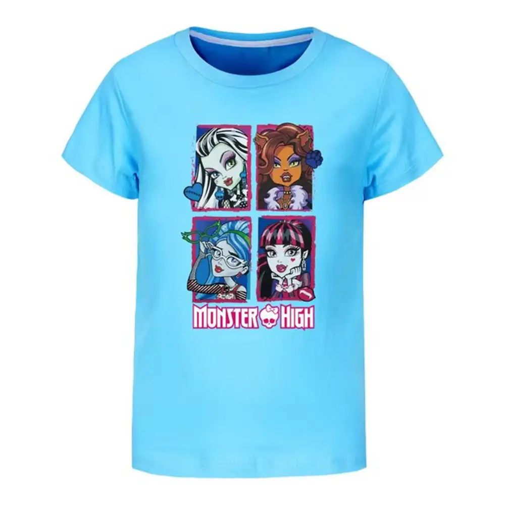 Funny Monster High T-Shirt Kids Fashion Doll Printed Tees Toddler Girl 2024 Summer Cotton T Shirt Boys Short Sleeve Tops