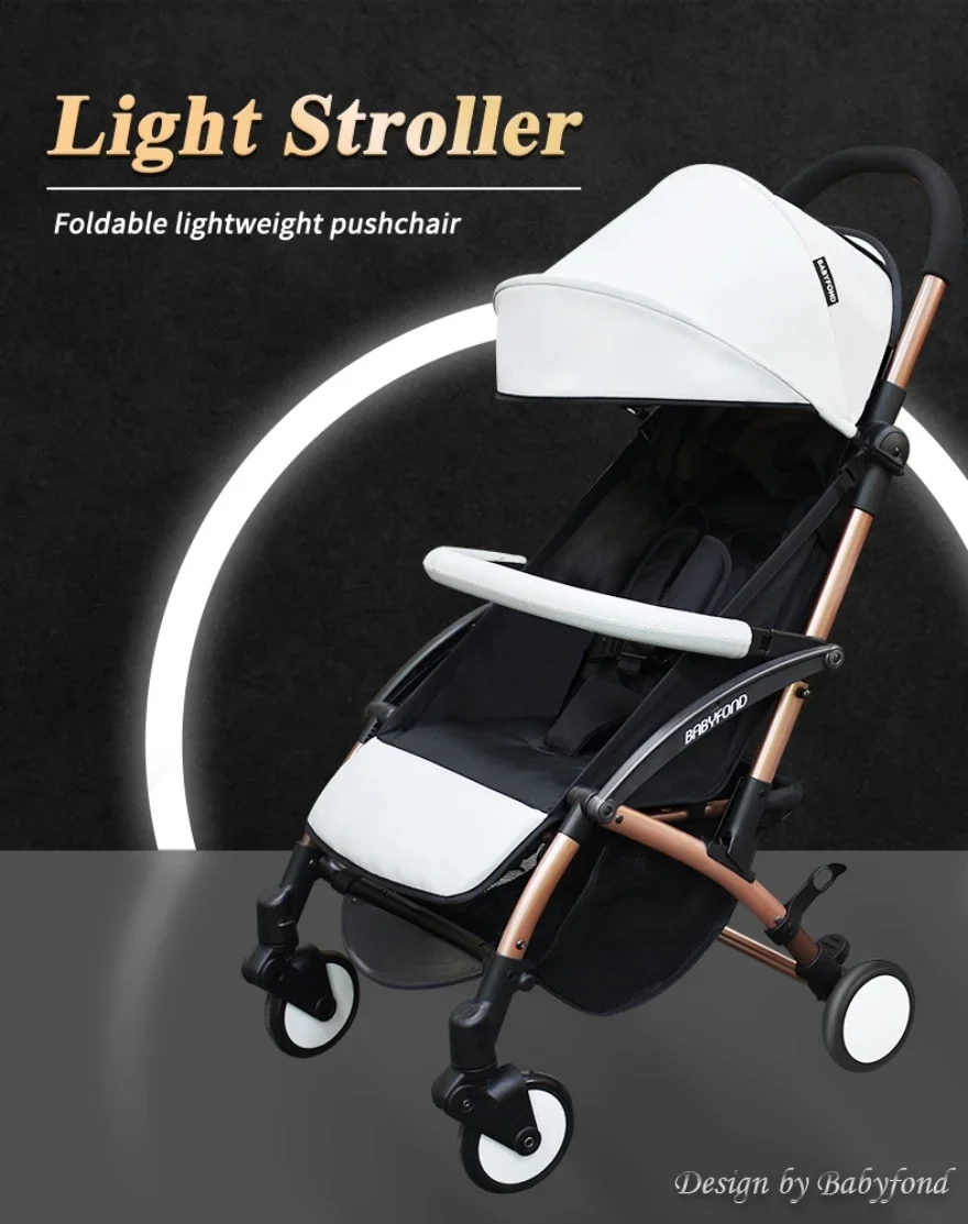 Baby Stroller Babyfond Pram PU Leather Lightweight Folding Baby Carriage Pushchair ,360° Rotate Front Wheel Travel Car 0-3Y