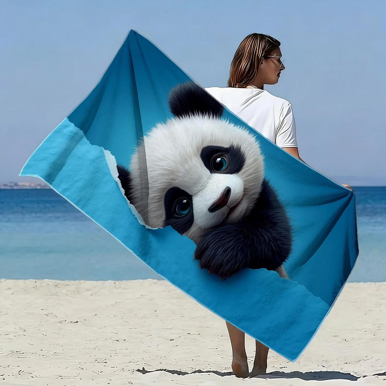 1pc Cute Playful Panda Print Microfiber Beach Towel Quick Dry Ultra Absorbent Bath Towel For Beach Vacation Pool Party Birthday